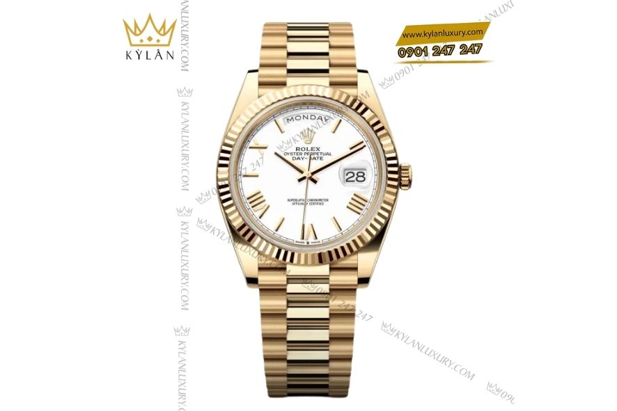 Kỳ Lân Luxury dong ho rolex day date m228238 0042 2 Đồng hồ Rolex Day-Date 40 M228238-0042 vàng kim 18ct với mặt số trắng