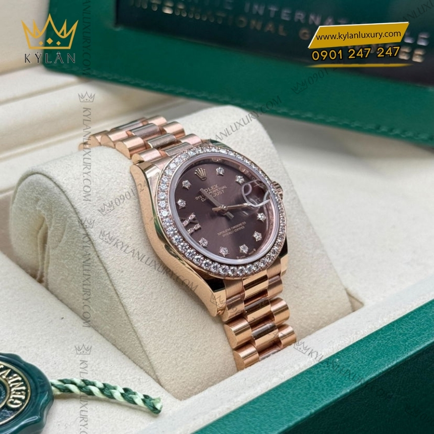 Kỳ Lân Luxury dong ho rolex lady datejust 28 279135rbr 0001 2 Đồng hồ Rolex Lady Datejust chocolate cọc số sao 279135RBR-0001