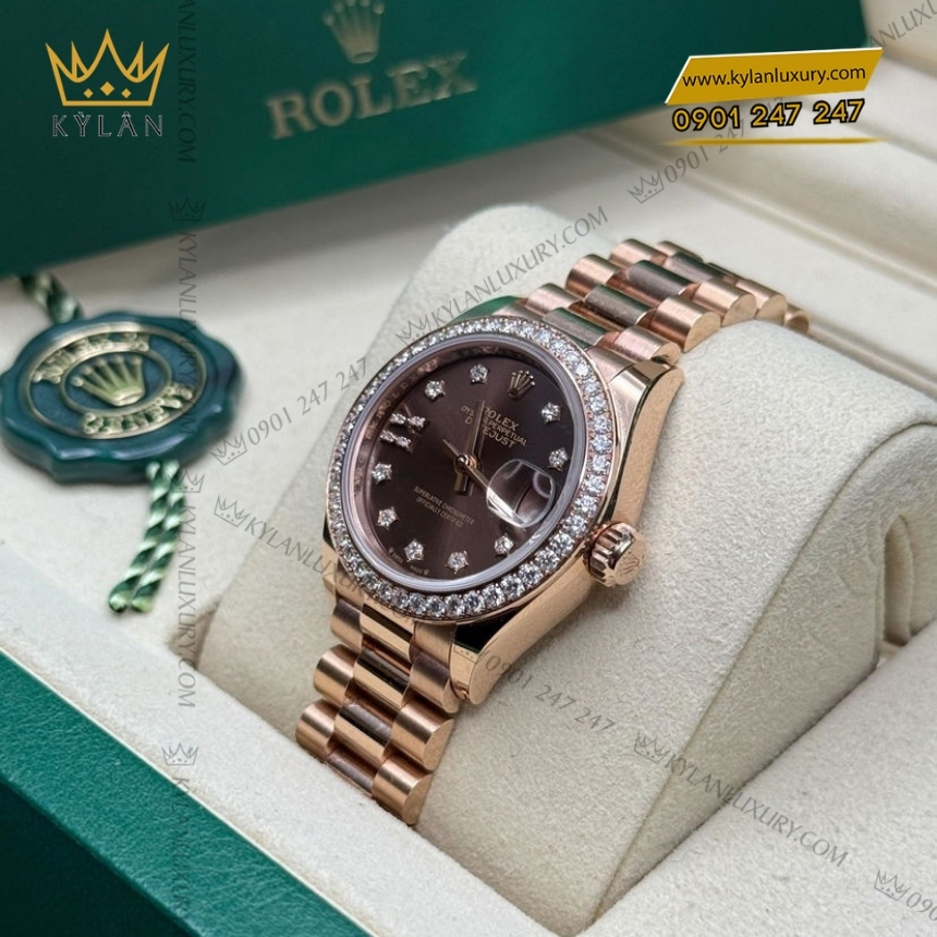 Kỳ Lân Luxury dong ho rolex lady datejust 28 279135rbr 0001 3 Đồng hồ Rolex Lady Datejust chocolate cọc số sao 279135RBR-0001