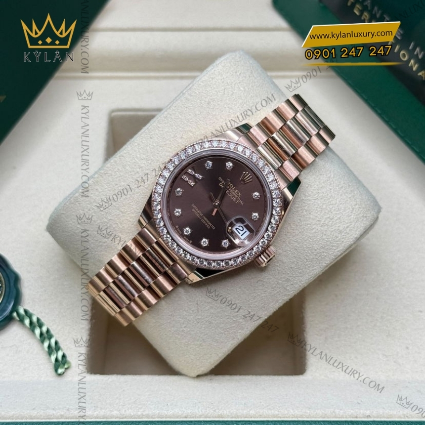 Kỳ Lân Luxury dong ho rolex lady datejust 28 279135rbr 0001 6 Đồng hồ Rolex Lady Datejust chocolate cọc số sao 279135RBR-0001