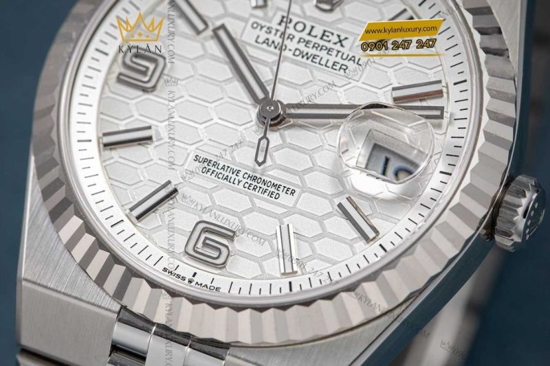 Đồng hồ Rolex Land-Dweller 36 M127234 mặt trắng họa tiết tổ ong