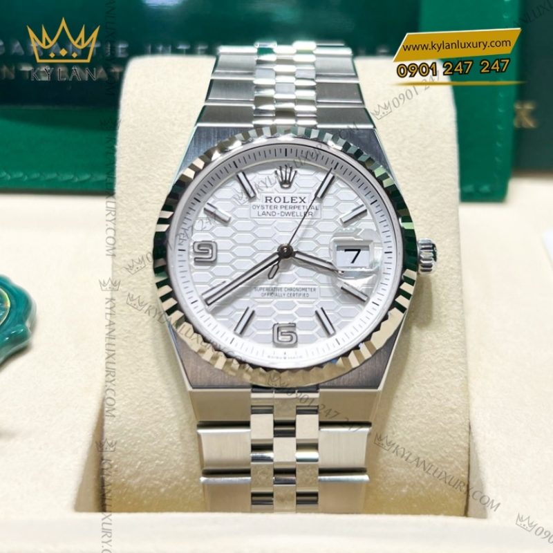 Đồng hồ Rolex Land Dweller 36 127234-0001 trắng họa tiết tổ ong