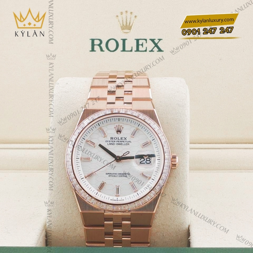 Kỳ Lân Luxury dong ho rolex land dweller 36 m127285 vang everose 18ct 7 Đồng hồ Rolex Land Dweller 36 vàng hồng vành kim 127285TBR-0002