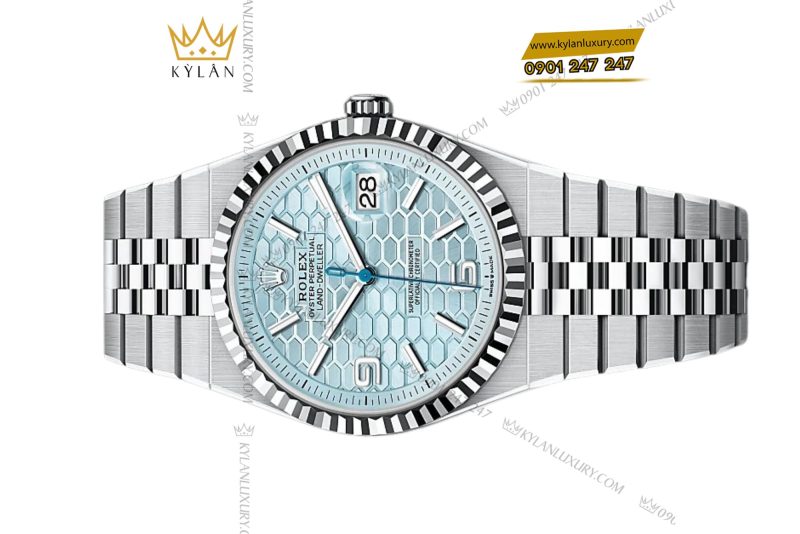 Đồng hồ Rolex Land-Dweller 40 M127336-0001 Bạch kim mặt xanh băng giá họa tiết tổ ong