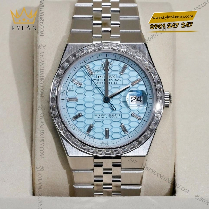 Kỳ Lân Luxury dong ho rolex land dweller 40 m127386 nam kim cuong 2 Đồng hồ Rolex Land Dweller 40 ice blue vành kim 127386TBR-0001