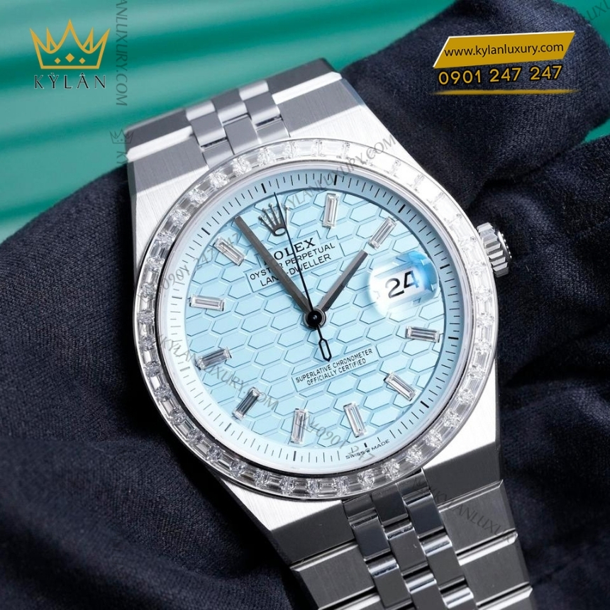 Kỳ Lân Luxury dong ho rolex land dweller 40 m127386 nam kim cuong 3 Đồng hồ Rolex Land Dweller 40 ice blue vành kim 127386TBR-0001