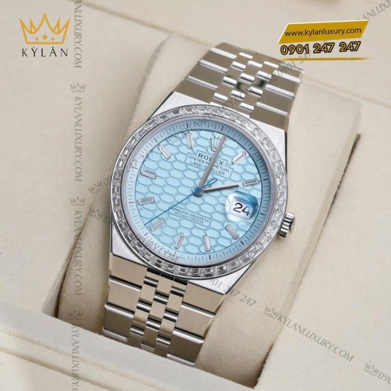 Đồng hồ Rolex Land Dweller 40 ice blue vành kim 127386TBR-0001