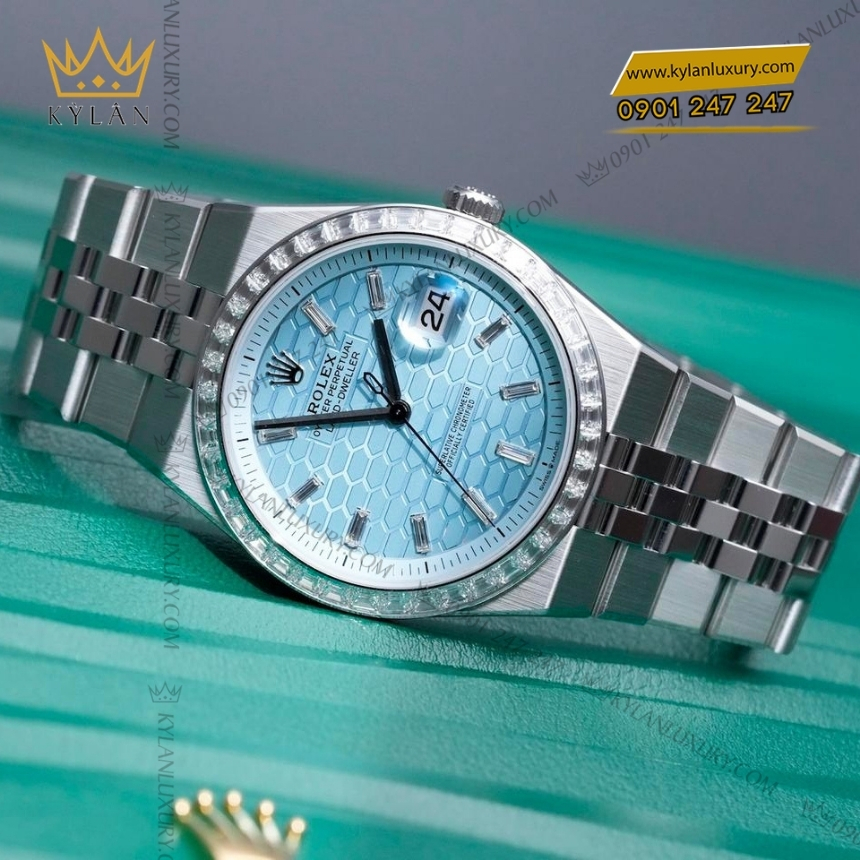 Kỳ Lân Luxury dong ho rolex land dweller 40 m127386 nam kim cuong 6 Đồng hồ Rolex Land Dweller 40 ice blue vành kim 127386TBR-0001