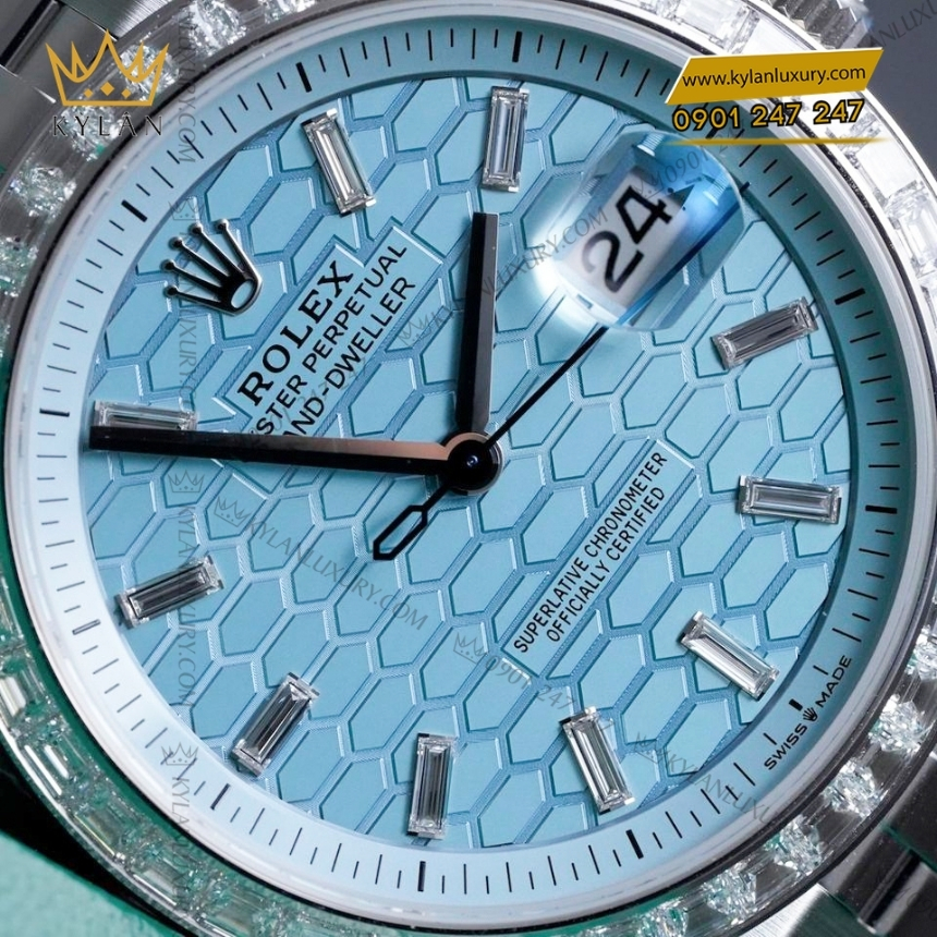 Kỳ Lân Luxury dong ho rolex land dweller 40 m127386 nam kim cuong 7 Đồng hồ Rolex Land Dweller 40 ice blue vành kim 127386TBR-0001