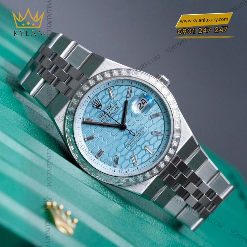 Kỳ Lân Luxury dong ho rolex land dweller 40 m127386 nam kim cuong 8 Đồng hồ Rolex Land Dweller 40 ice blue vành kim 127386TBR-0001