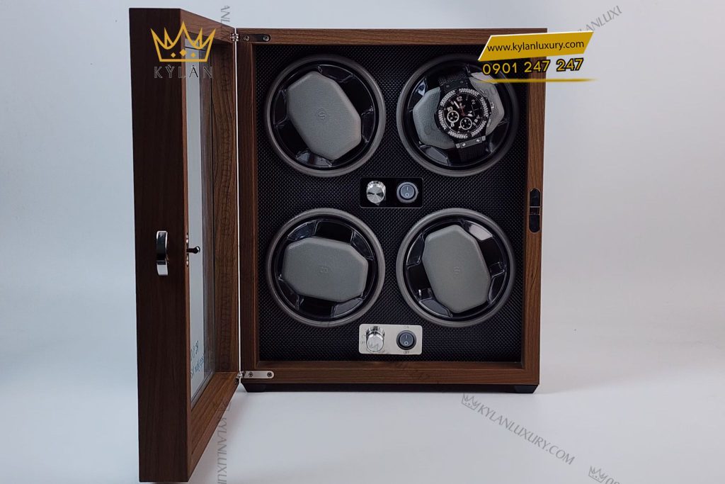 Kỳ Lân Luxury hop xoay dong ho cao cap 4 ngan xoay 2 3 Hộp xoay đồng hồ gỗ cao cấp 4 ngăn xoay