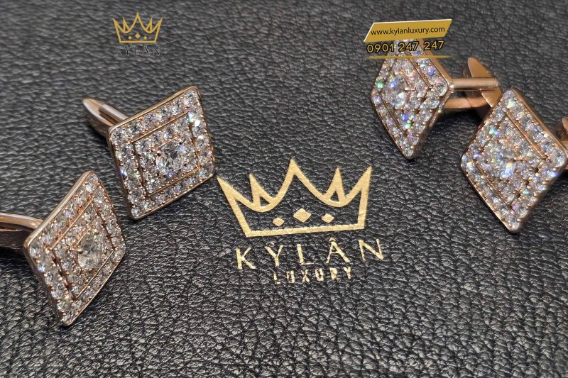 Khuy măng sét vàng nguyên khối Au750 đính viên chủ 6ly3