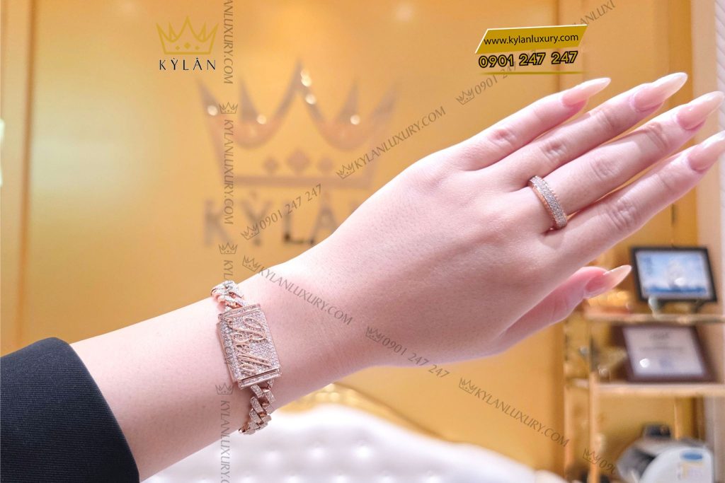 Kỳ Lân Luxury lac tay bella kim cuong vang hong nguyen khoi au750 1 Lắc tay Bella kim cương vàng hồng nguyên khối Au750