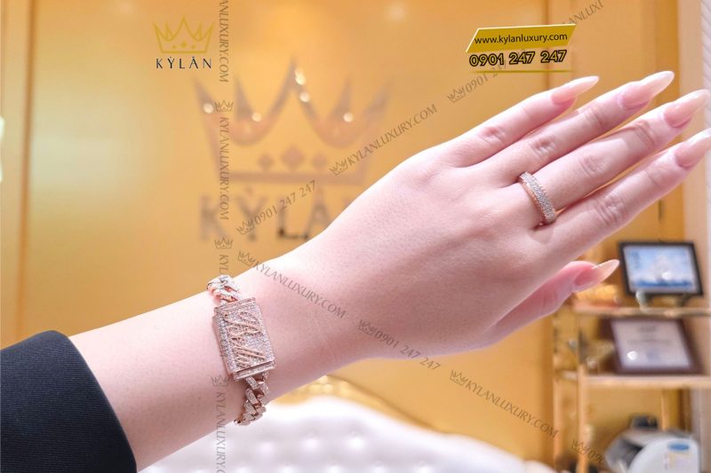 Lắc tay Bella kim cương vàng hồng nguyên khối Au750