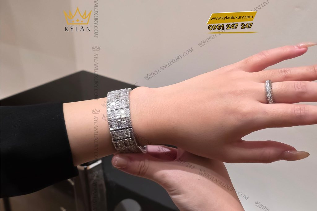 Kỳ Lân Luxury lac tay nu vang trang dinh full kim cuong 3 Lắc tay nữ vàng trắng đính full kim cương