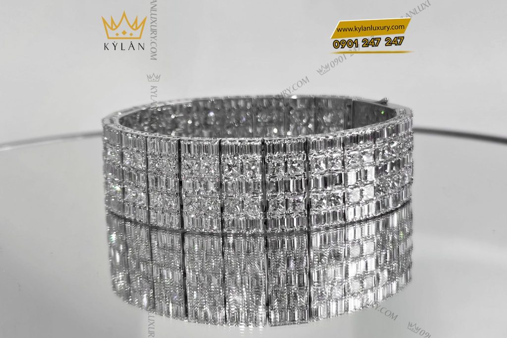 Kỳ Lân Luxury lac tay nu vang trang dinh full kim cuong 5 Lắc tay nữ vàng trắng đính full kim cương