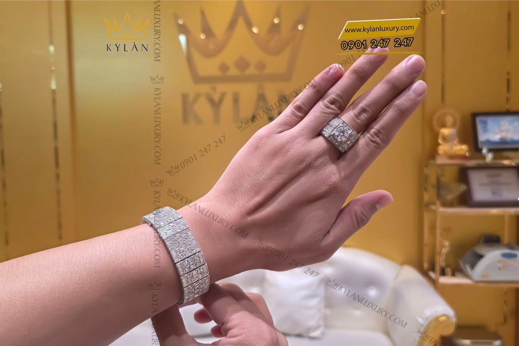 Kỳ Lân Luxury lac tay nu vang trang dinh full kim cuong 8 Lắc tay nữ vàng trắng đính full kim cương