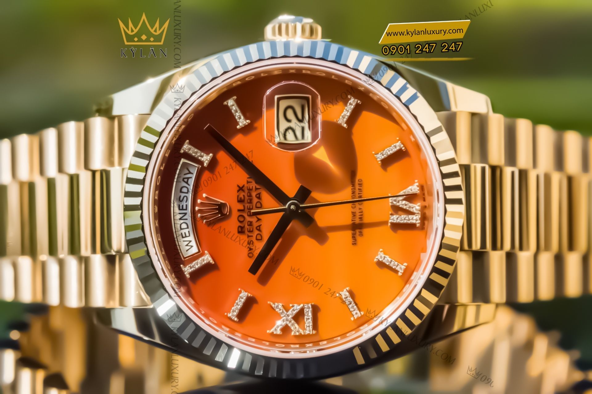 Kỳ Lân Luxury logo Dong Ho Rolex Day Date 36 128238 0088 Đồng hồ Rolex Day-Date 36 128238-0088 mặt số đá Carnelian