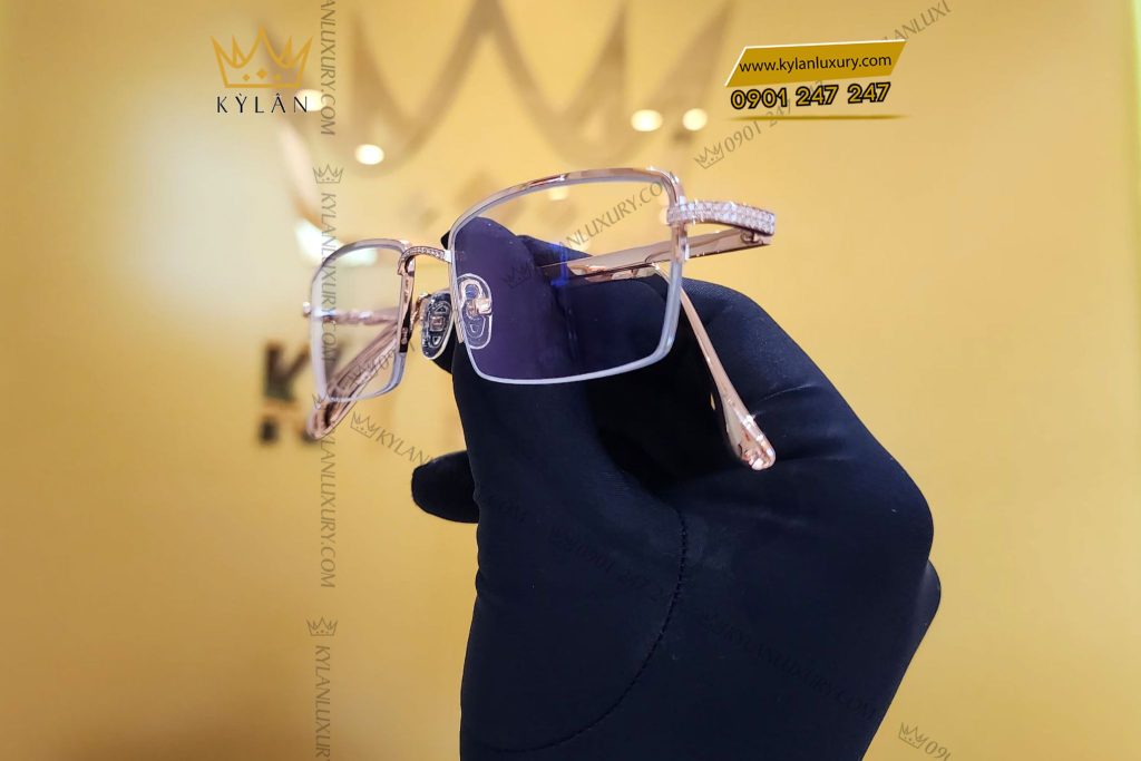 Kỳ Lân Luxury mat kinh vang hong nguyen khoi au750 2 Mắt kính vàng hồng nguyên khối Au750 đính kim cương