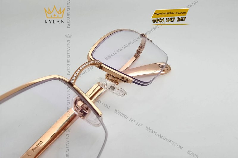 Mắt kính vàng hồng nguyên khối Au750 đính kim cương