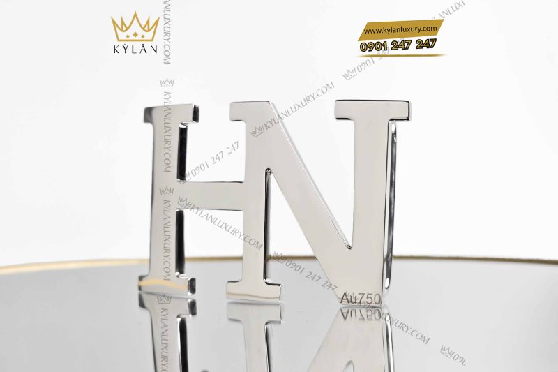 Mặt thắt lưng vàng trắng nguyên khối Au750 chữ HN