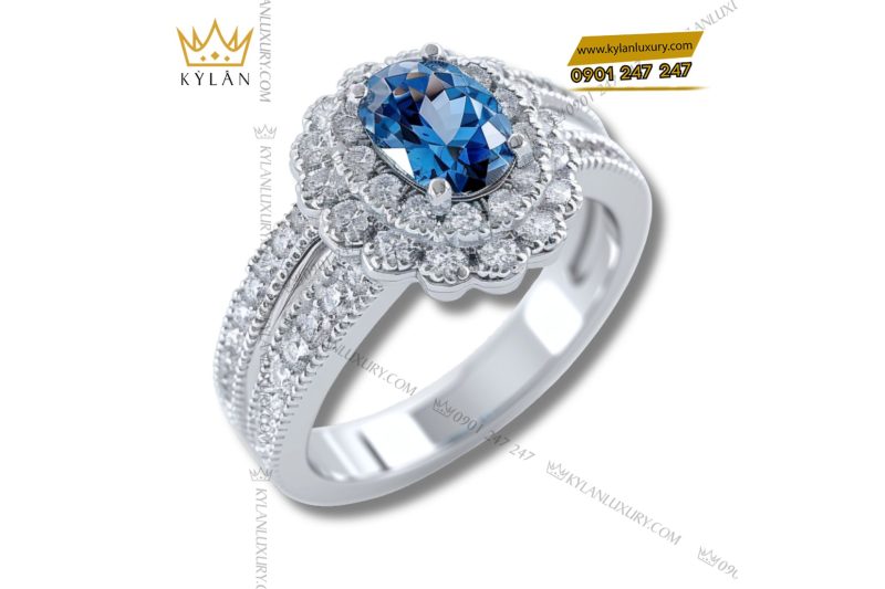 Nhẫn Celeste vàng trắng nguyên khối Au750 đính đá quý xanh