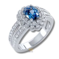 Nhẫn Celeste vàng trắng nguyên khối Au750 đính đá quý xanh