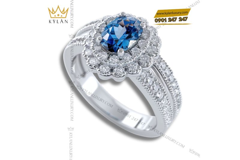 Nhẫn Celeste vàng trắng nguyên khối Au750 đính đá quý xanh