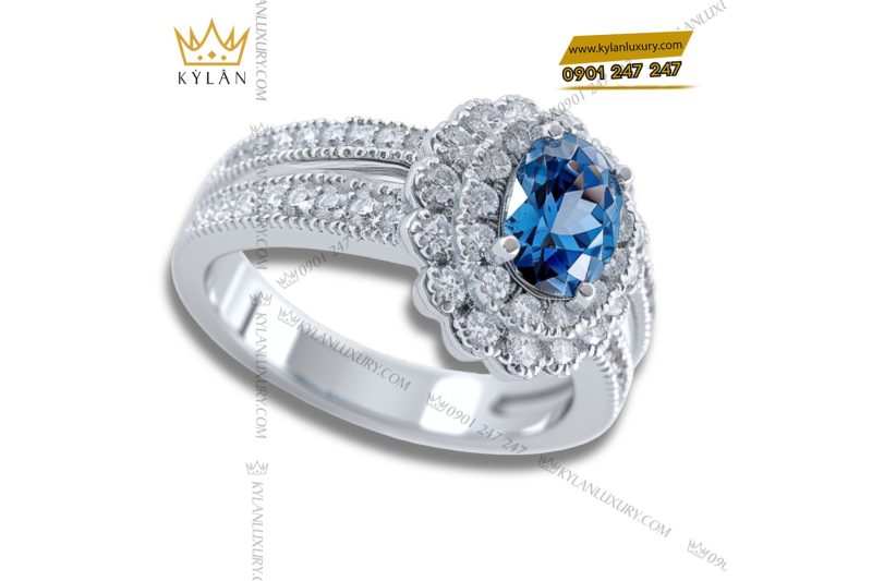 Nhẫn Celeste vàng trắng nguyên khối Au750 đính đá quý xanh