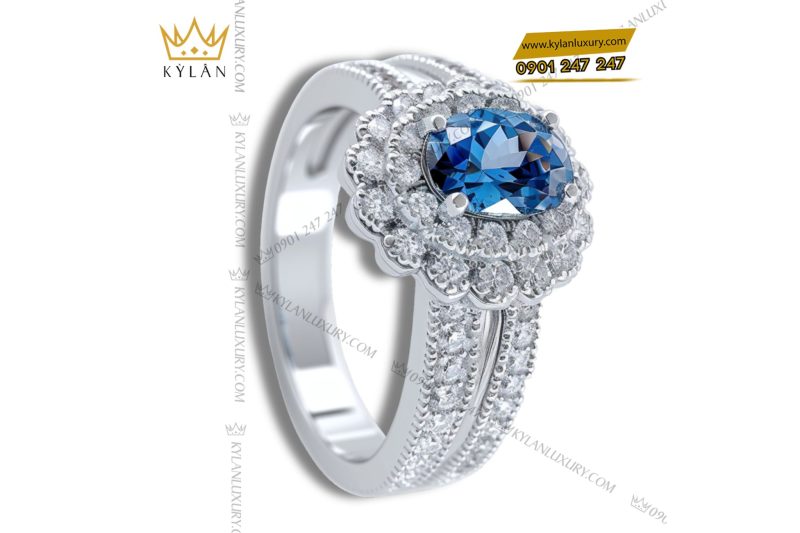 Nhẫn Celeste vàng trắng nguyên khối Au750 đính đá quý xanh