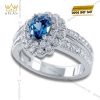Nhẫn Celeste vàng trắng nguyên khối Au750 đính đá quý xanh