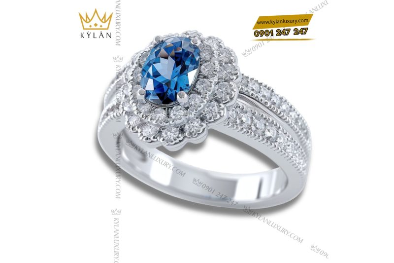 Nhẫn Celeste vàng trắng nguyên khối Au750 đính đá quý xanh