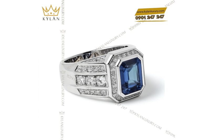 Nhẫn Nam Blue Sovereign vàng trắng nguyên khối Au750