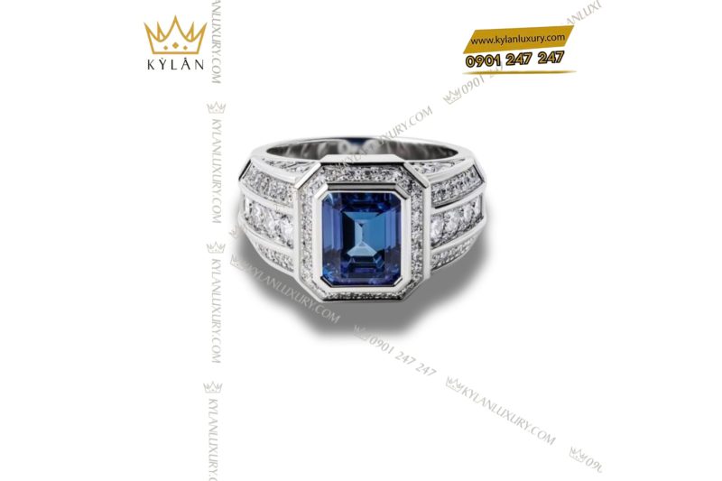 Nhẫn Nam Blue Sovereign vàng trắng nguyên khối Au750