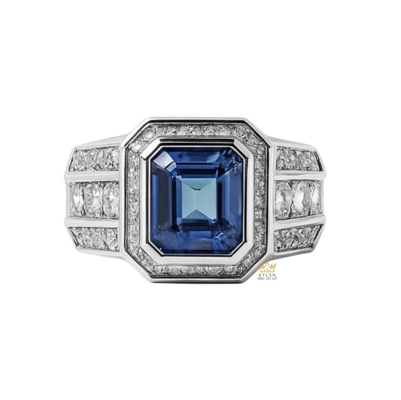 Nhẫn Nam Blue Sovereign vàng trắng nguyên khối Au750