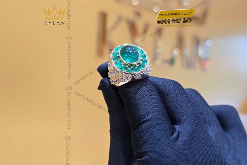 Nhẫn nam vàng nguyên khối Au750 đính viên chủ đá xanh