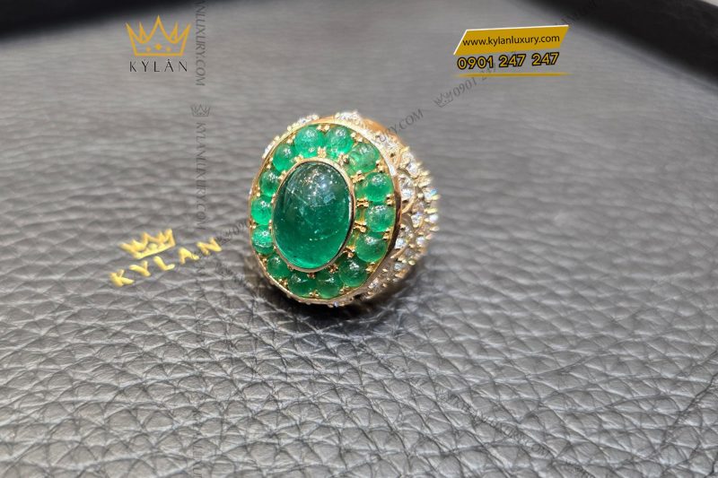 Nhẫn nam vàng nguyên khối Au750 đính viên chủ đá xanh