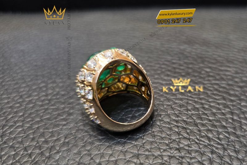 Nhẫn nam vàng nguyên khối Au750 đính viên chủ đá xanh