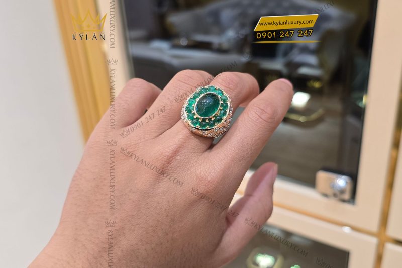 Nhẫn nam vàng nguyên khối Au750 đính viên chủ đá xanh