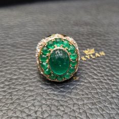 Nhẫn nam vàng đính kim cương đá xanh