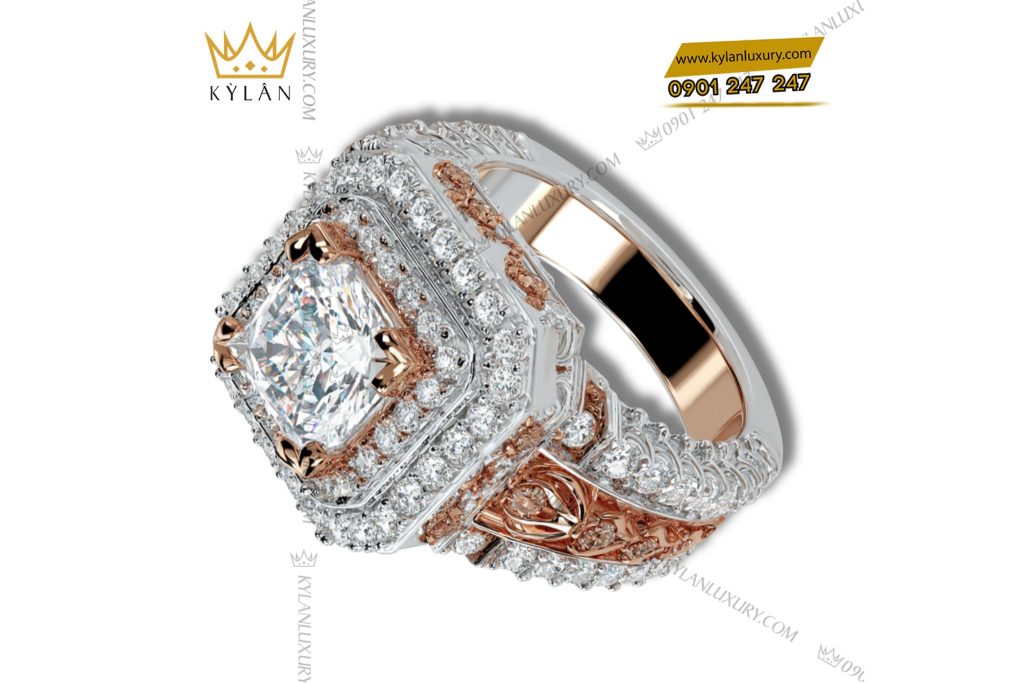 Kỳ Lân Luxury nhan nam vang hong nguyen khoi au750 dinh kim cuong 3 Nhẫn nam vàng hồng nguyên khối Au750 đính kim cương