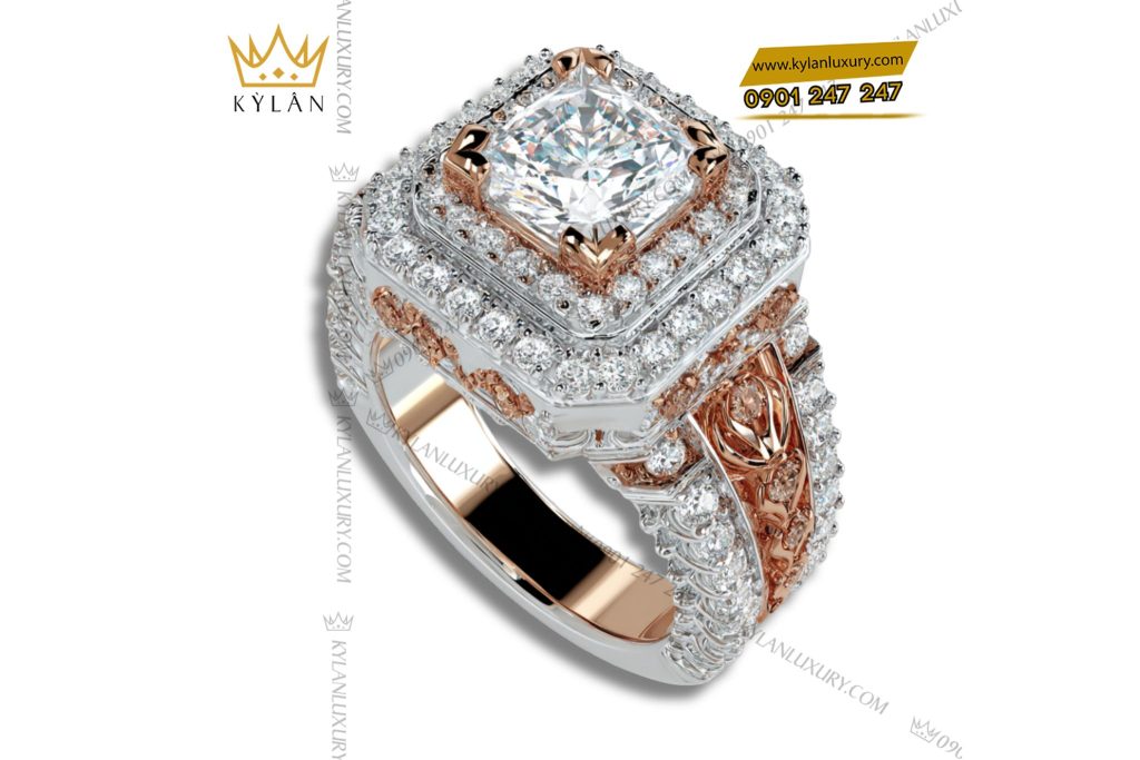 Kỳ Lân Luxury nhan nam vang hong nguyen khoi au750 dinh kim cuong 4 Nhẫn nam vàng hồng nguyên khối Au750 đính kim cương