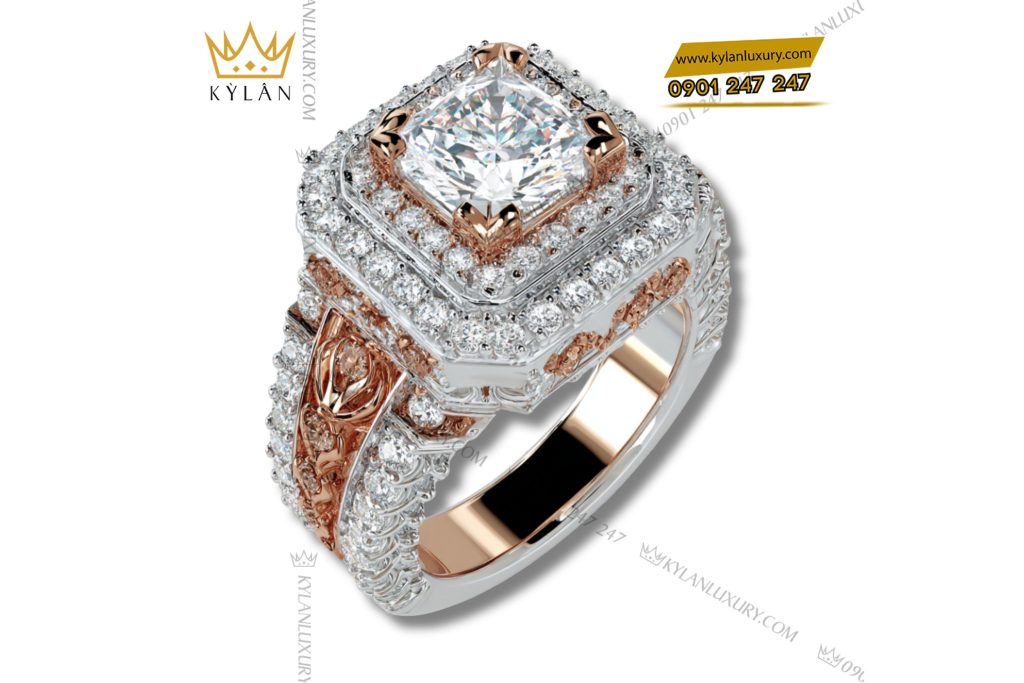 Kỳ Lân Luxury nhan nam vang hong nguyen khoi au750 dinh kim cuong 5 Nhẫn nam vàng hồng nguyên khối Au750 đính kim cương