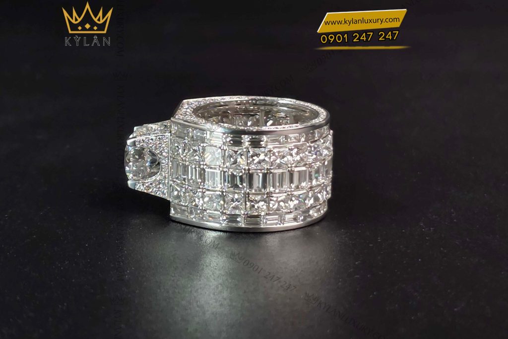 Kỳ Lân Luxury nhan nam vang trang au750 dinh da kim cuong 6 Nhẫn nam kim cương 9ly vàng trắng Au750 sang trọng