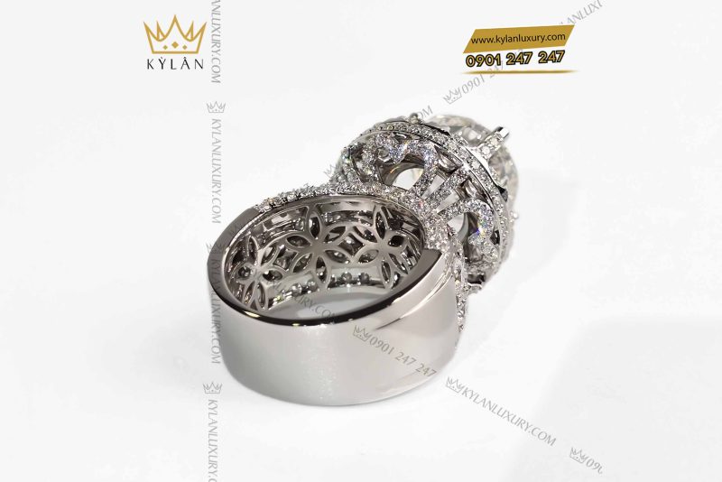 Nhẫn nữ vàng trắng nguyên khối Au750 đính viên chủ 12ly