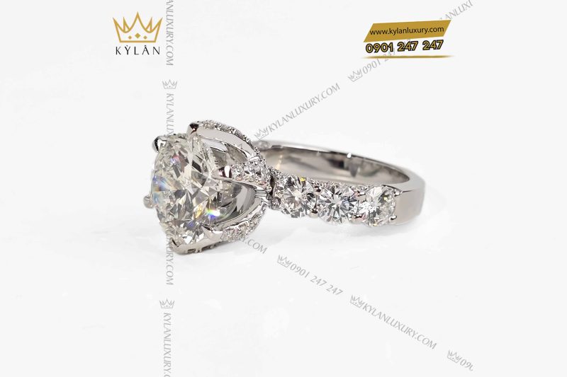 Nhẫn nữ vàng trắng nguyên khối Au750 đính viên chủ 11ly