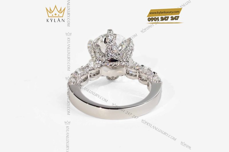 Nhẫn nữ vàng trắng nguyên khối Au750 đính viên chủ 11ly