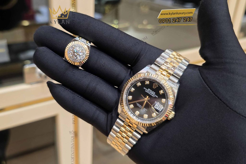 Kỳ Lân Luxury nhan rolex demi vang au750 vien chu 8ly1 2 11 Nhẫn Rolex demi vàng nguyên khối Au750 đính viên chủ 8ly1