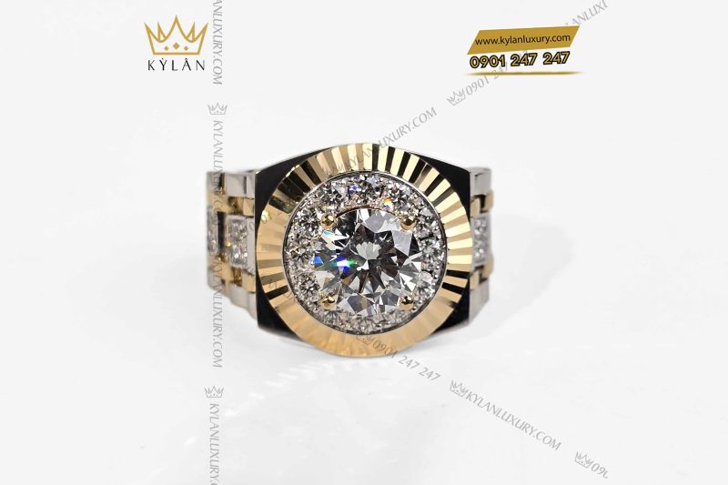 Nhẫn Rolex demi vàng nguyên khối Au750 đính viên chủ 8ly1