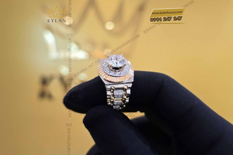 Nhẫn Rolex demi vàng nguyên khối Au750 đính viên chủ 8ly1
